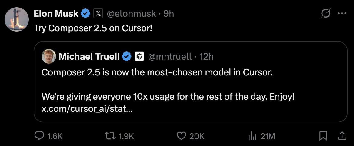 Tweet screenshot: Elon on Composer