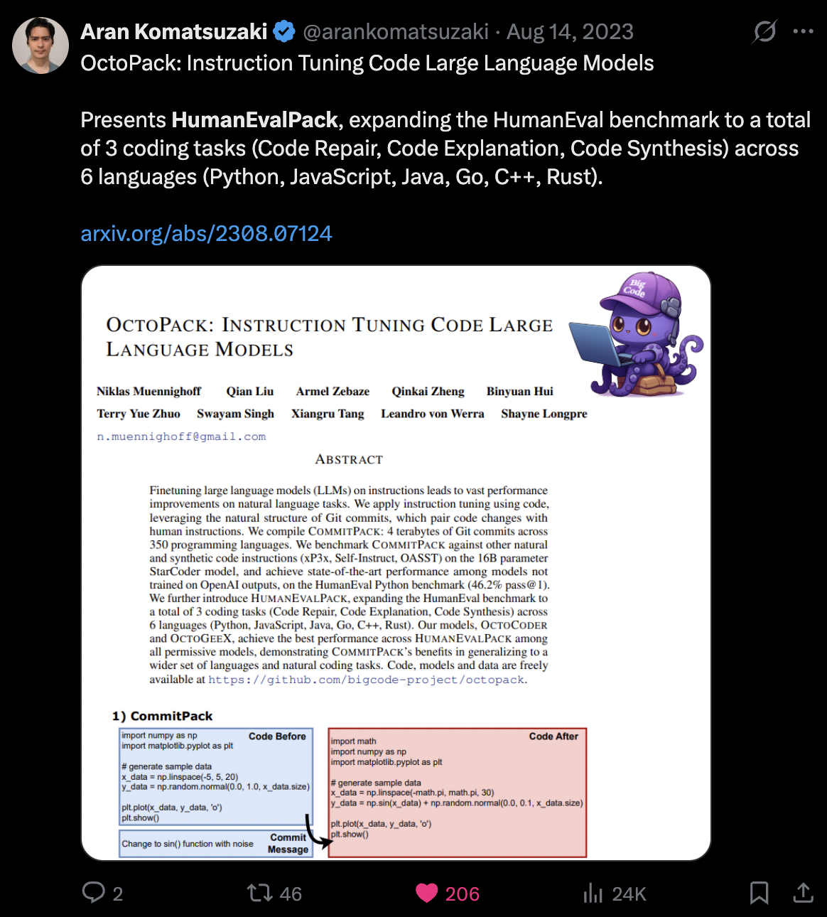 Tweet screenshot: Aran on OctoPack