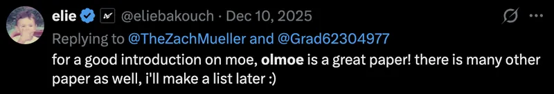 Tweet screenshot: Elie on OLMoE