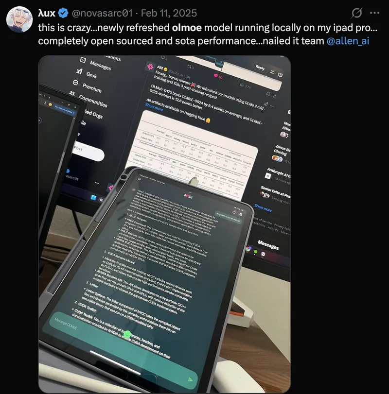 Tweet screenshot: Novas on OLMoE