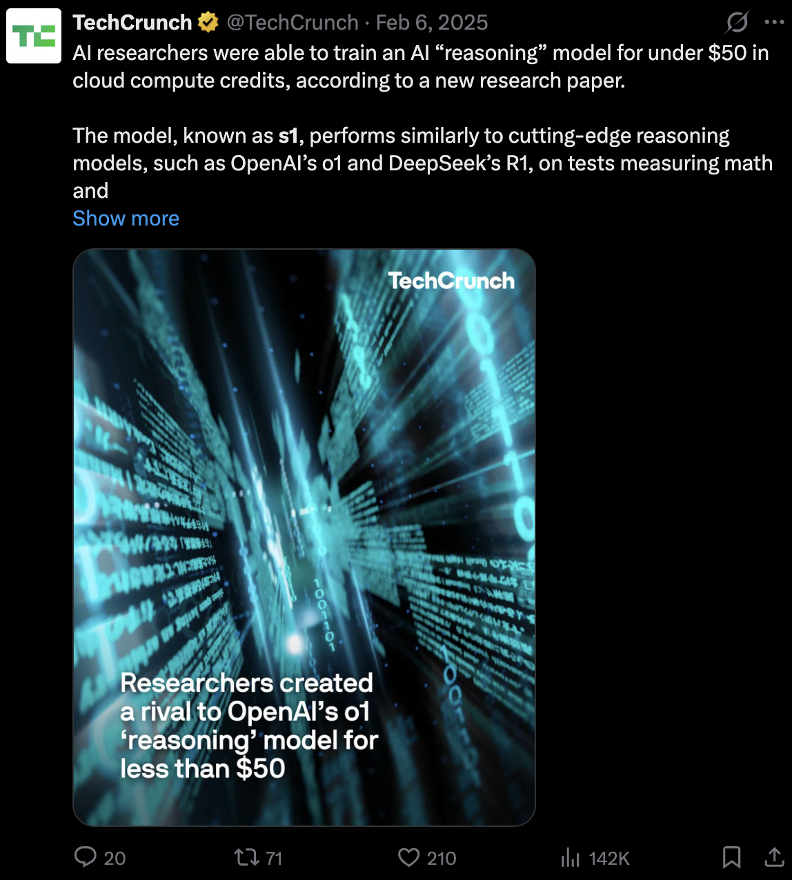 Tweet screenshot: TechCrunch on s1