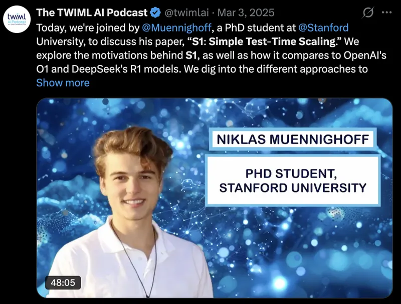 Tweet screenshot: TWIML on s1